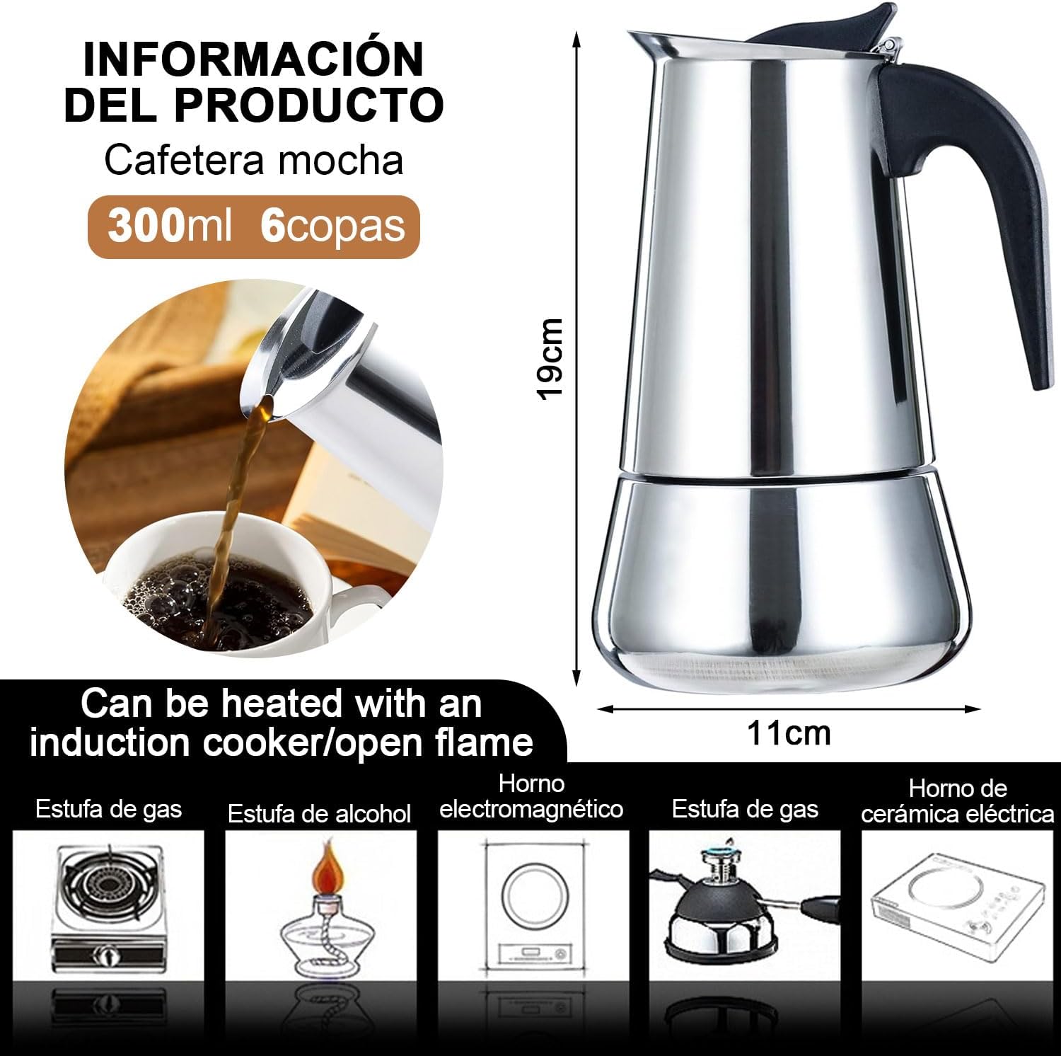 Vista 3 de Cafetera Expres Acero Inoxidable 6 tazas